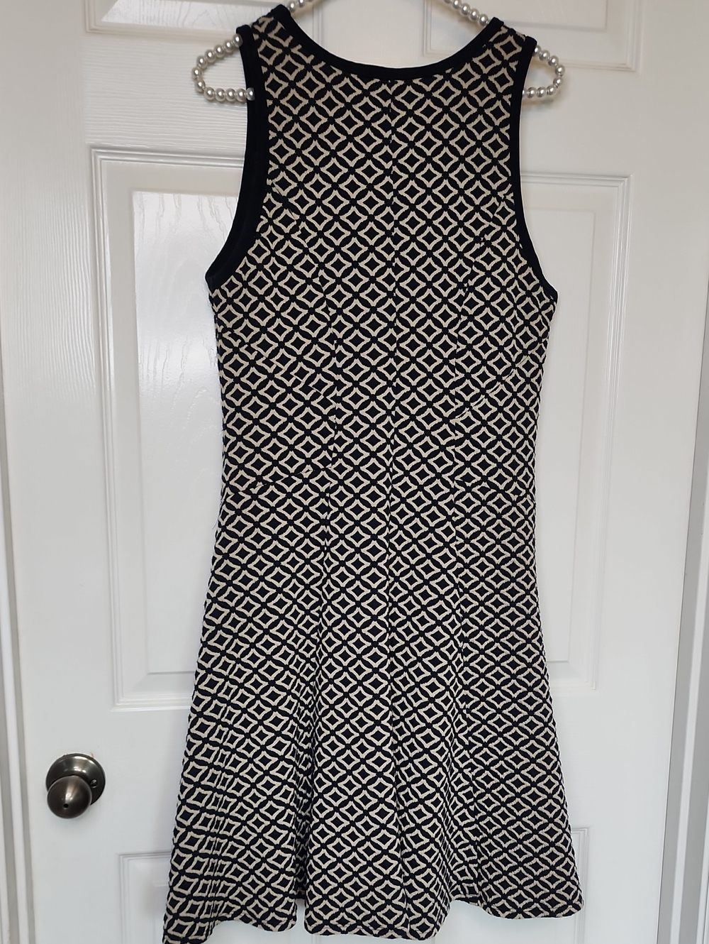 Karen Kane Womens Sleeveless Blue Cream Diamond Print Round Neck Dress Large - Picture 5 of 8